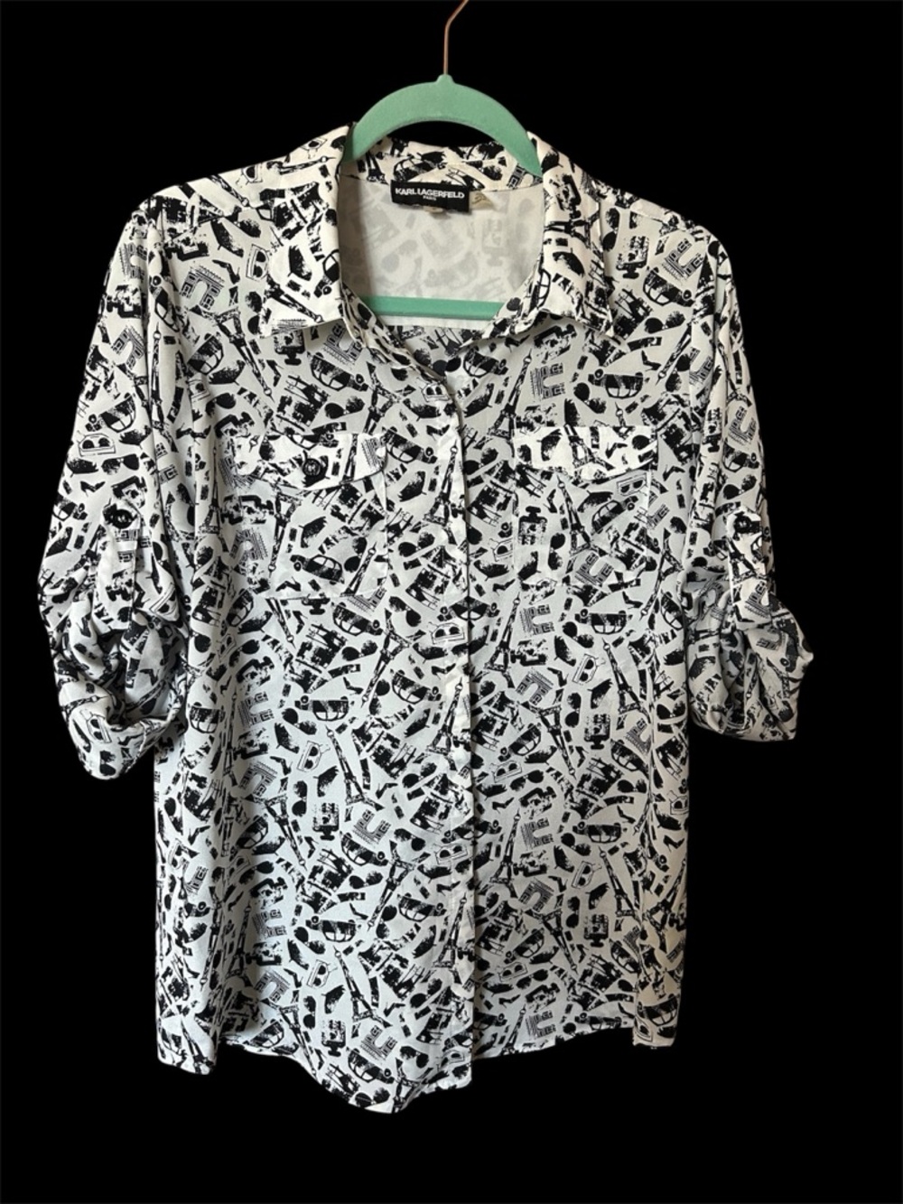 Karl Lagerfeld Black and White Graphic Button-Down Shirt